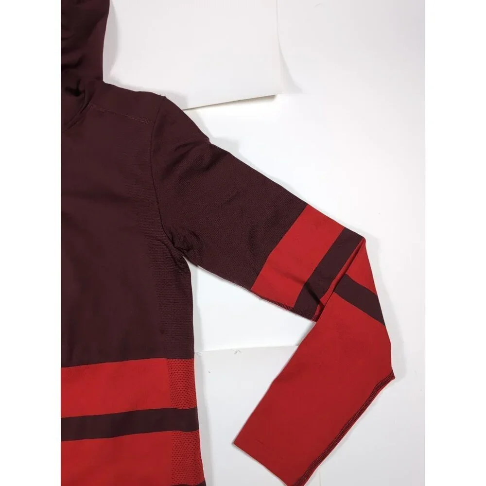 The North Face Red Stripe Secondskin Seamless 1/4 Zip Hooded Pullover Medium - Picture 4 of 9